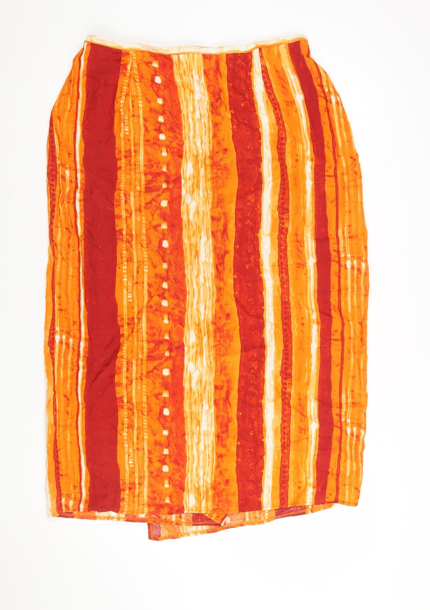 Berkertex Women Orange Striped Viscose Knee Length Skirt Size 18
