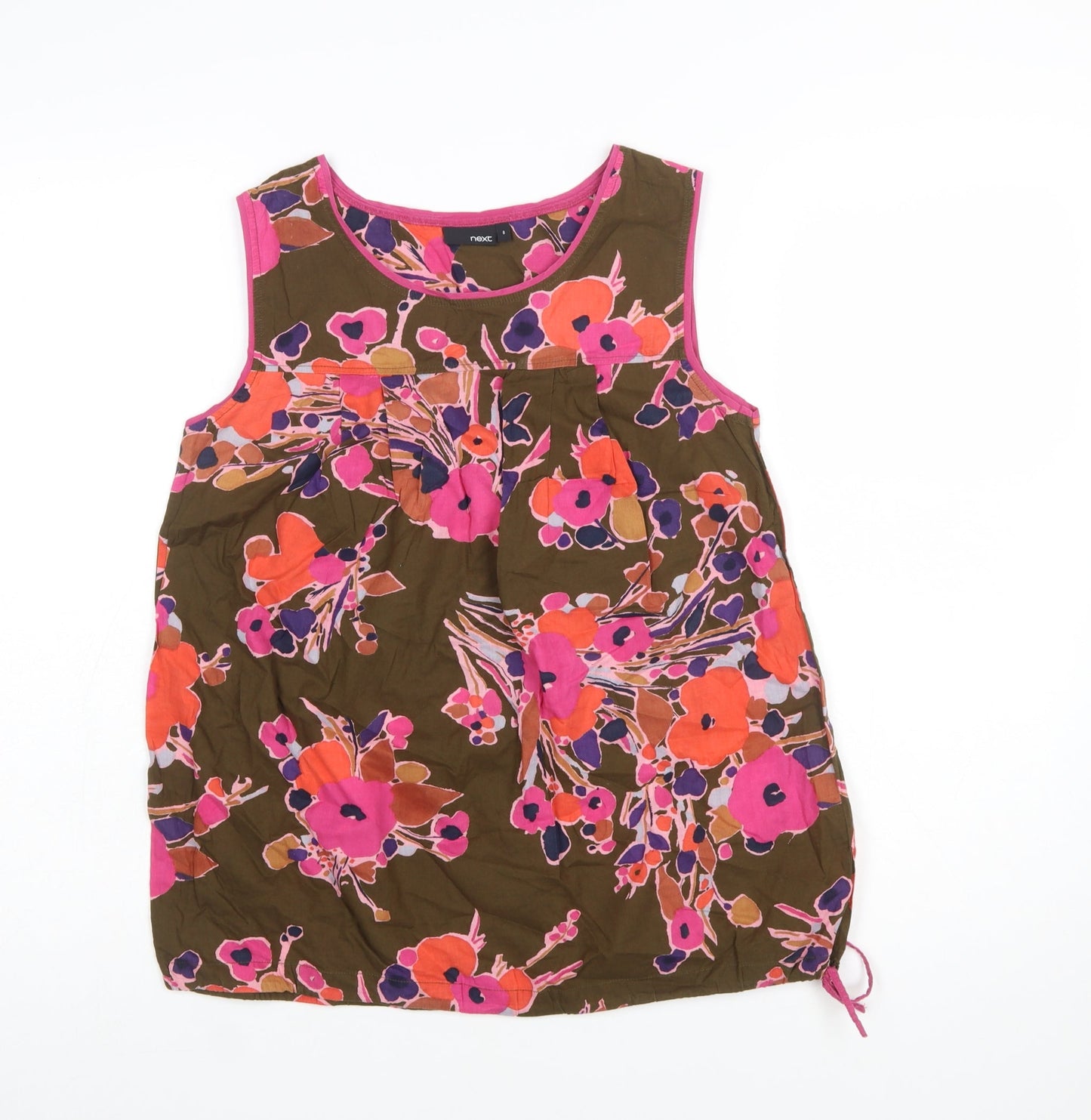 Next Women's Multicoloured Floral Cotton Sleeveless Tunic Top Size 8