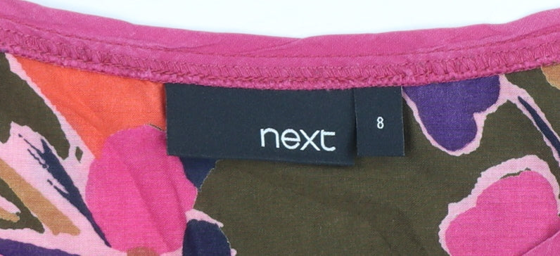 Next Women's Multicoloured Floral Cotton Sleeveless Tunic Top Size 8