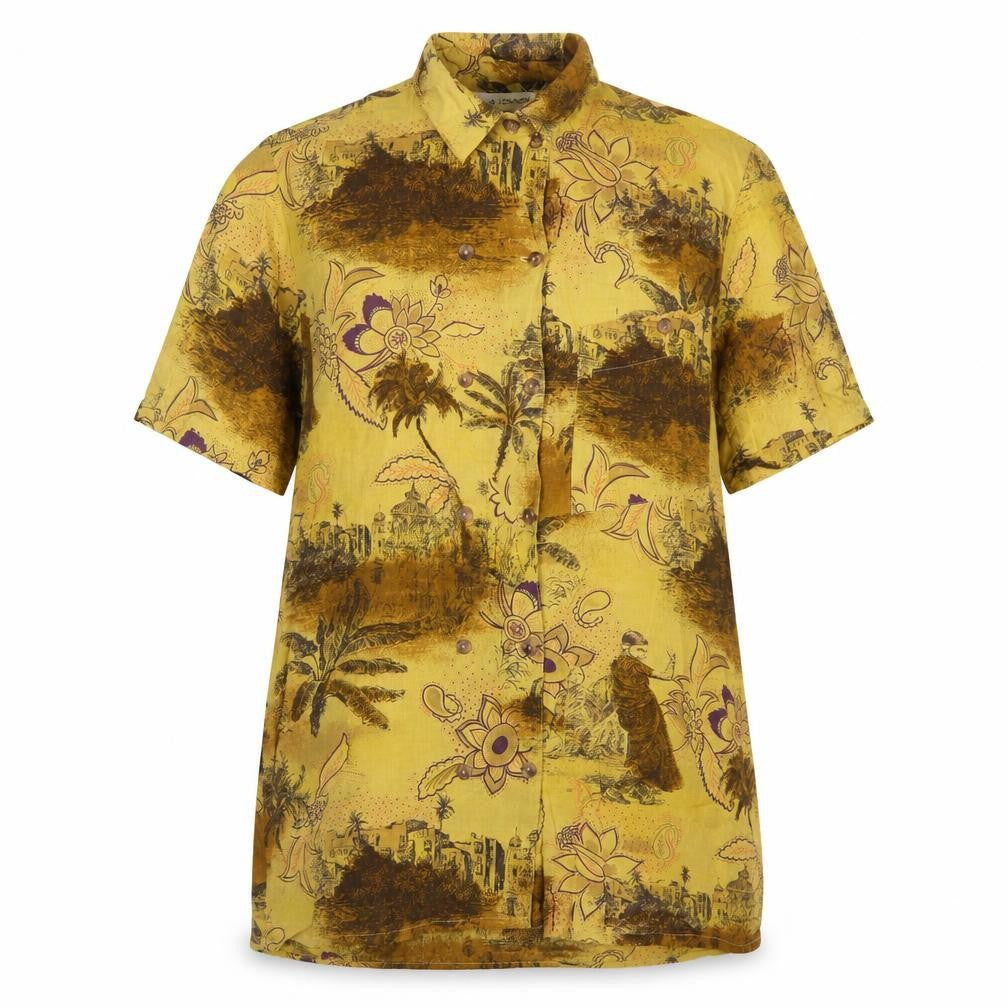 Louis London Womens Yellow Floral Button-Up Viscose Shirt Size 10