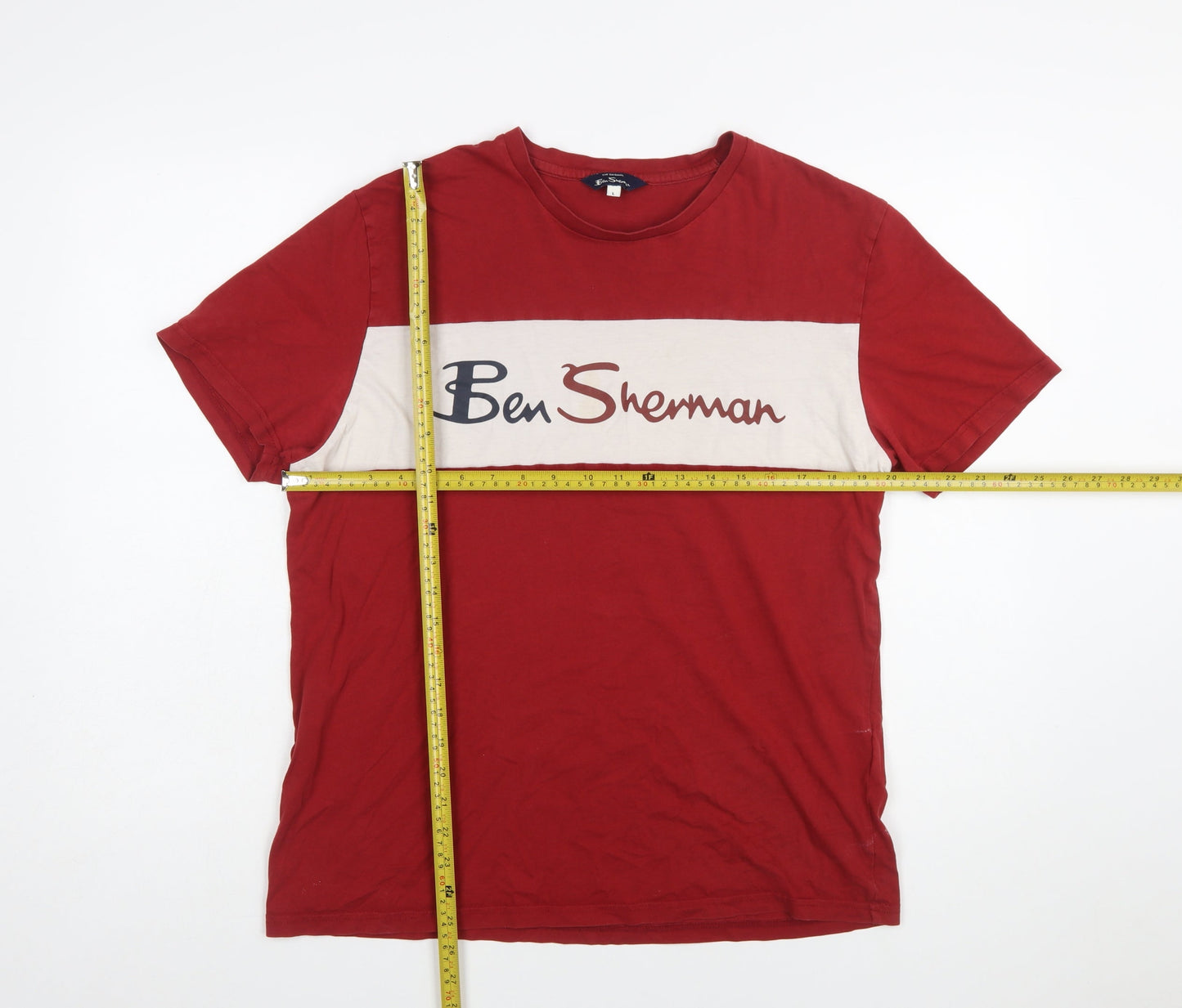 Ben Sherman Men's Red Colourblock Logo T-Shirt Size L