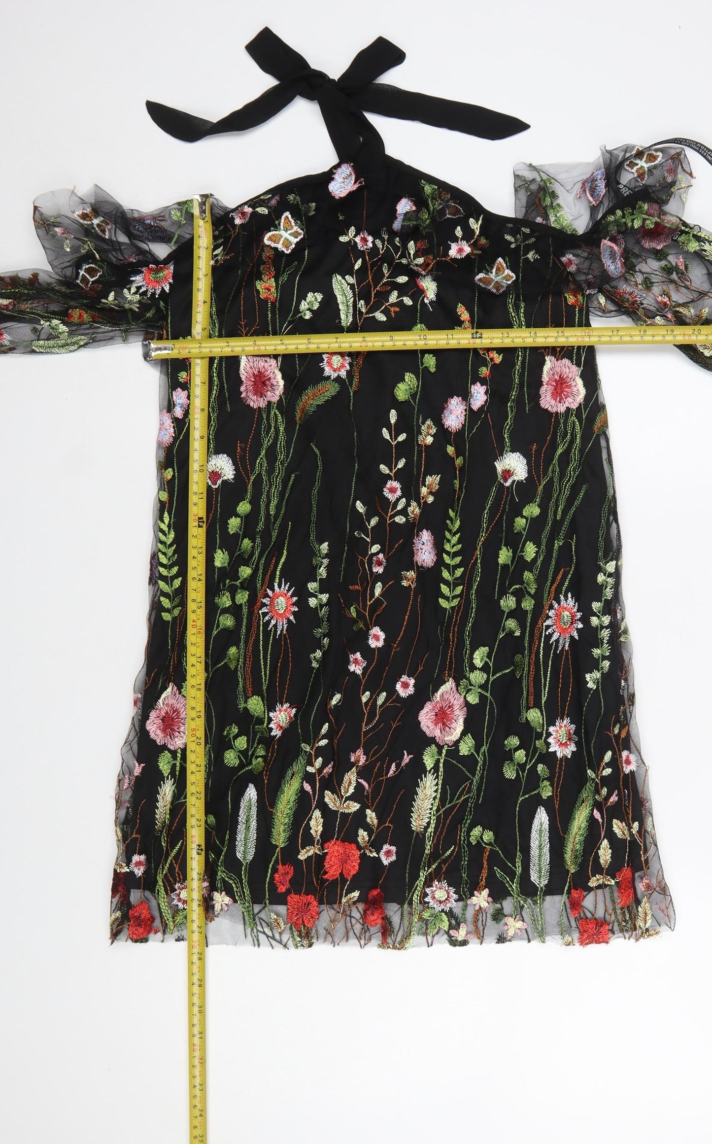 PrettyLittleThing Women’s Black Floral Mesh Halter A-Line Dress Size 10