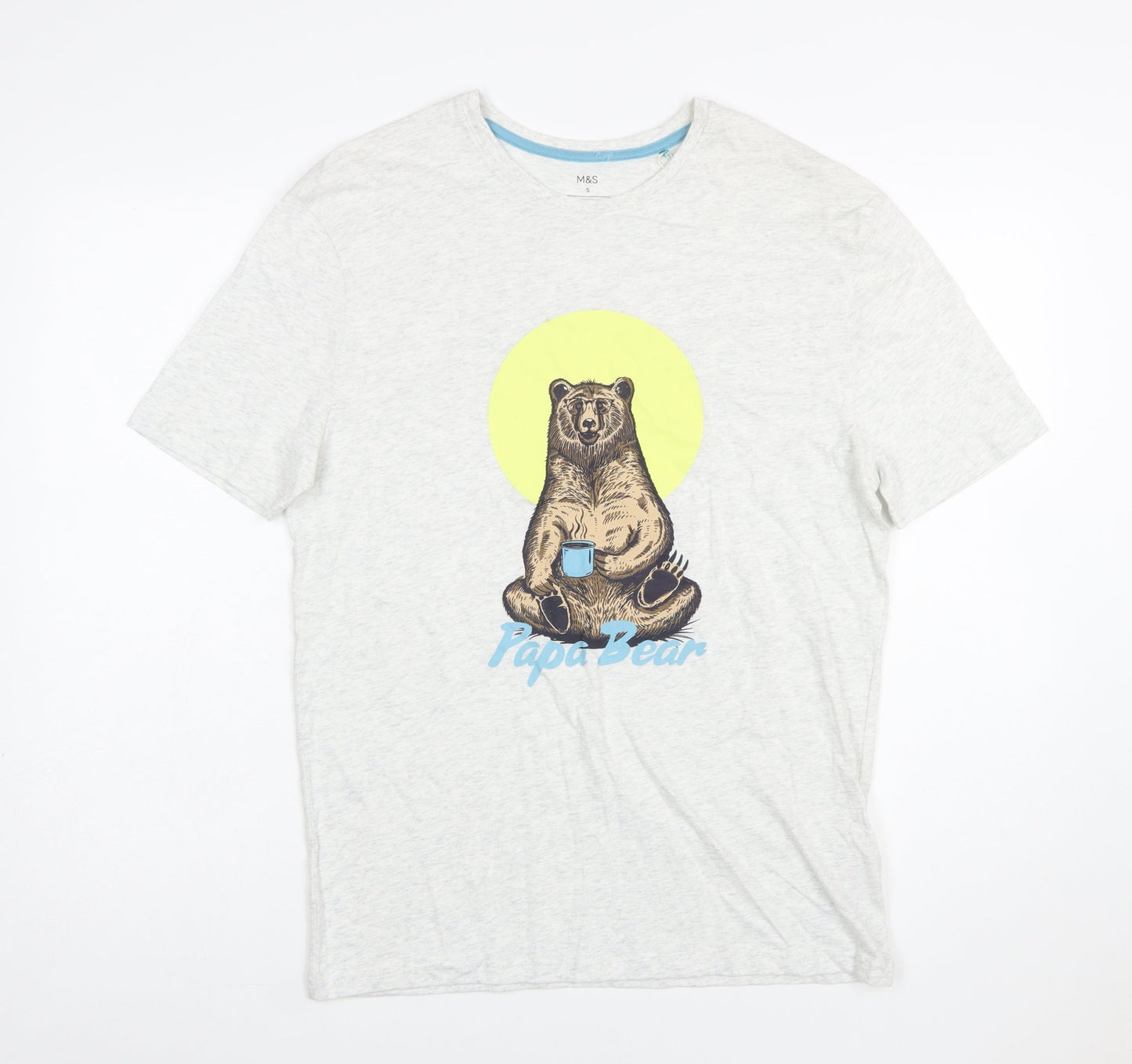 Marks and Spencer Men's Grey Papa Bear Graphic Cotton T-Shirt Small