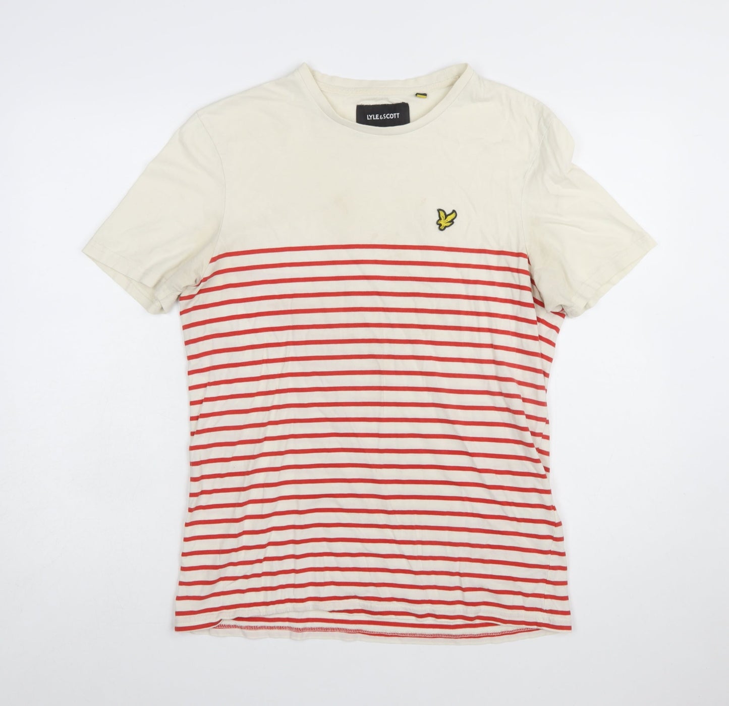 Lyle & Scott Men’s Beige Red Striped Cotton Crew Neck T-Shirt Size L