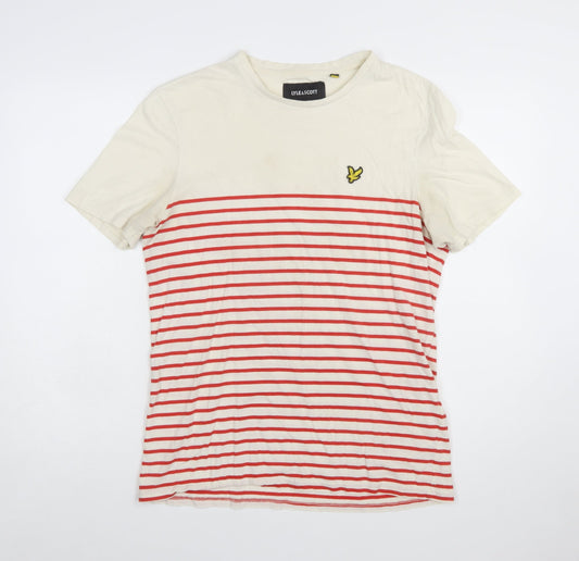 Lyle & Scott Men’s Beige Red Striped Cotton Crew Neck T-Shirt Size L