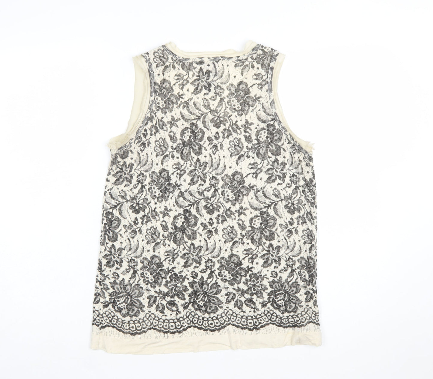 Mango Women’s Ivory Floral Lace Sleeveless Camisole Tank Top Size 14