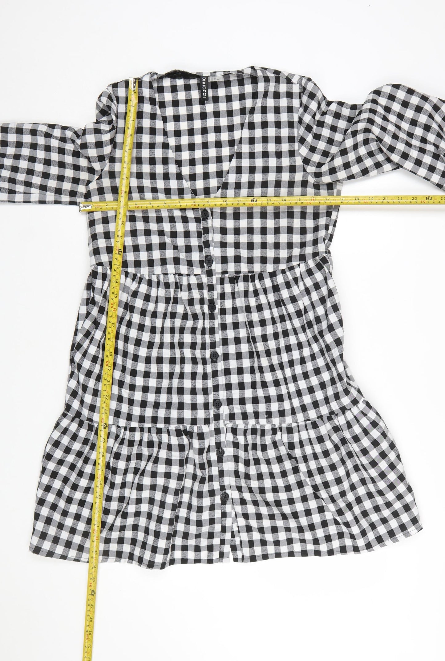 H&M Women’s Black Check Long Sleeve V-Neck Shirt Dress Size 10