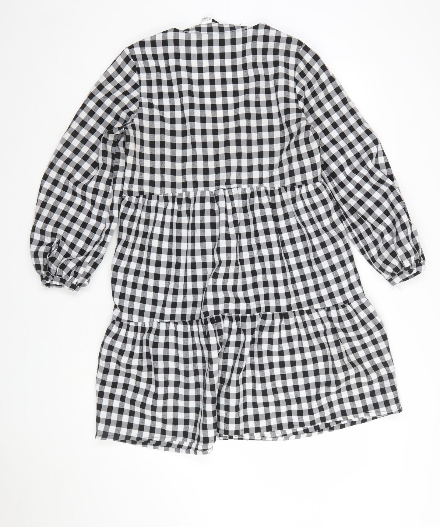 H&M Women’s Black Check Long Sleeve V-Neck Shirt Dress Size 10