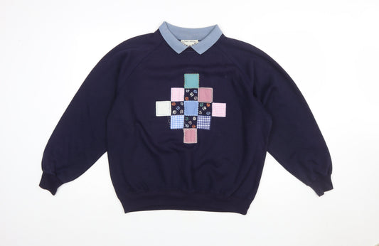 Violet Valley Women's Navy Patchwork Collared Pullover Sweatshirt M