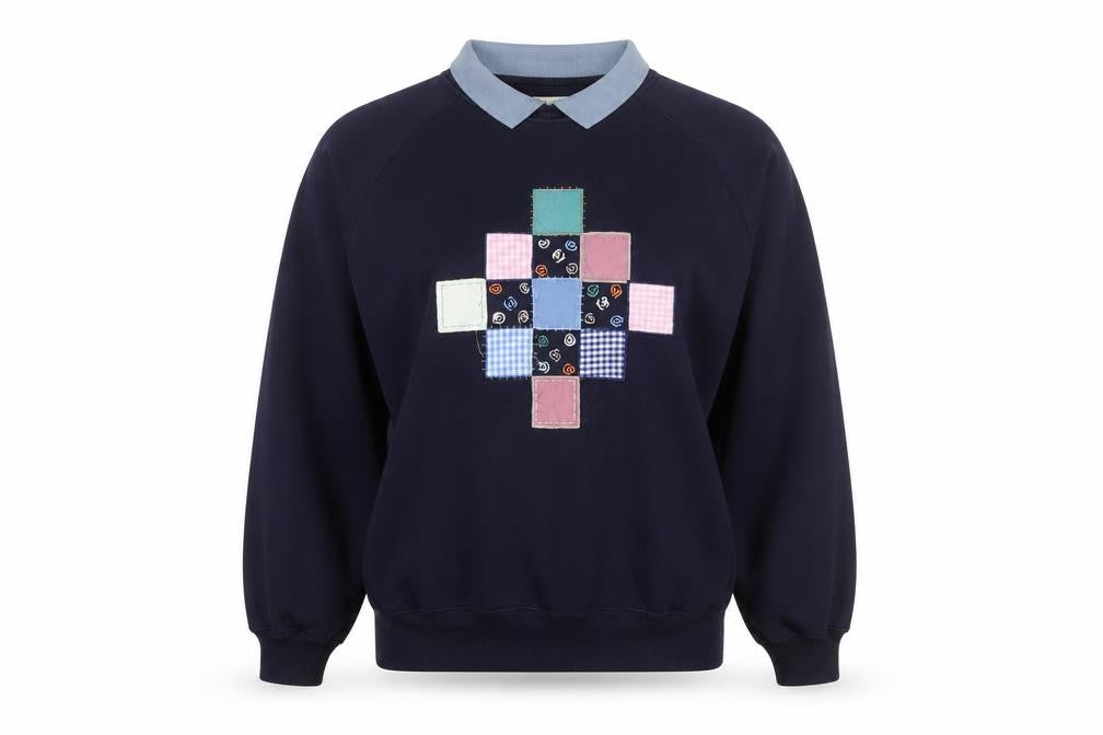 Violet Valley Women's Navy Patchwork Collared Pullover Sweatshirt M