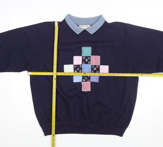 Violet Valley Women's Navy Patchwork Collared Pullover Sweatshirt M