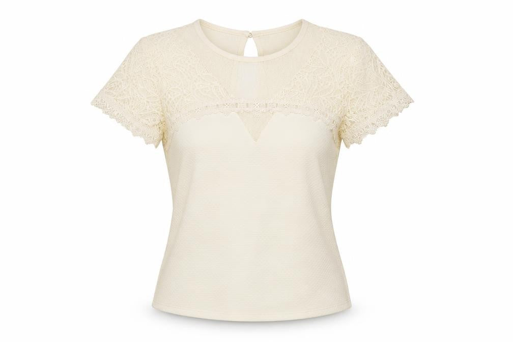 H&M Women’s Ivory Lace Short Sleeve Blouse Size S