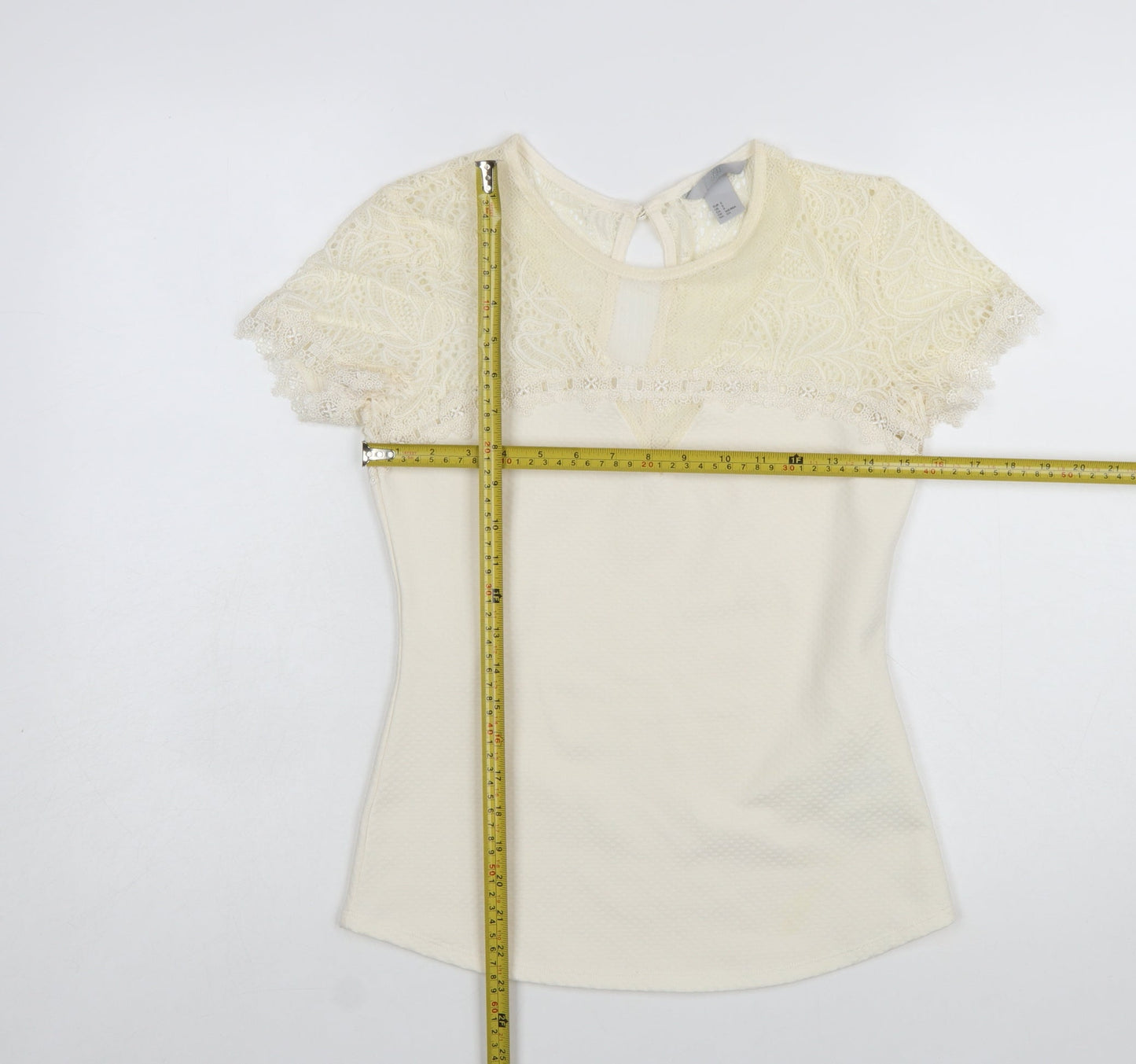 H&M Women’s Ivory Lace Short Sleeve Blouse Size S