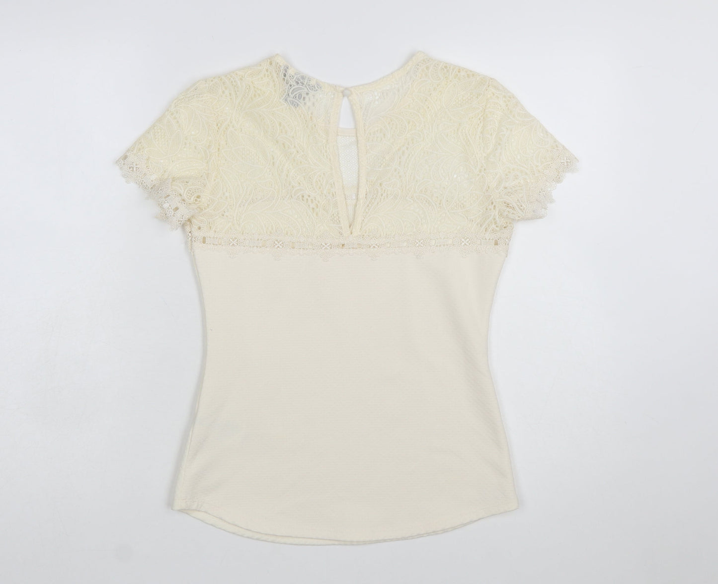 H&M Women’s Ivory Lace Short Sleeve Blouse Size S
