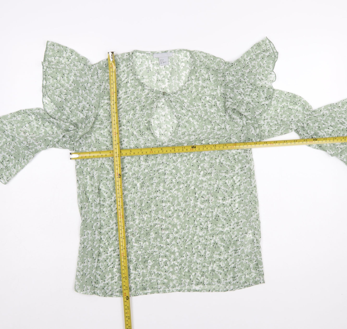 H&M Women’s Green Floral Ruffle Long Sleeve Blouse Size 10