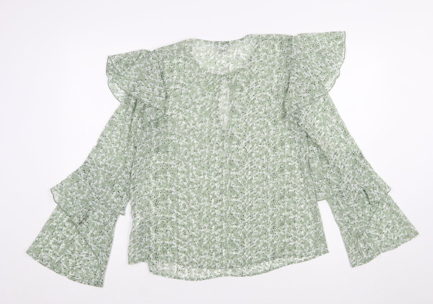 H&M Women’s Green Floral Ruffle Long Sleeve Blouse Size 10