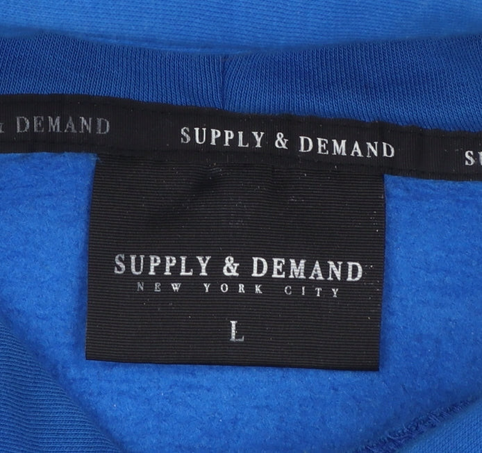 Supply & Demand Men's Blue Pullover Hoodie L Graphic Print NYC Style