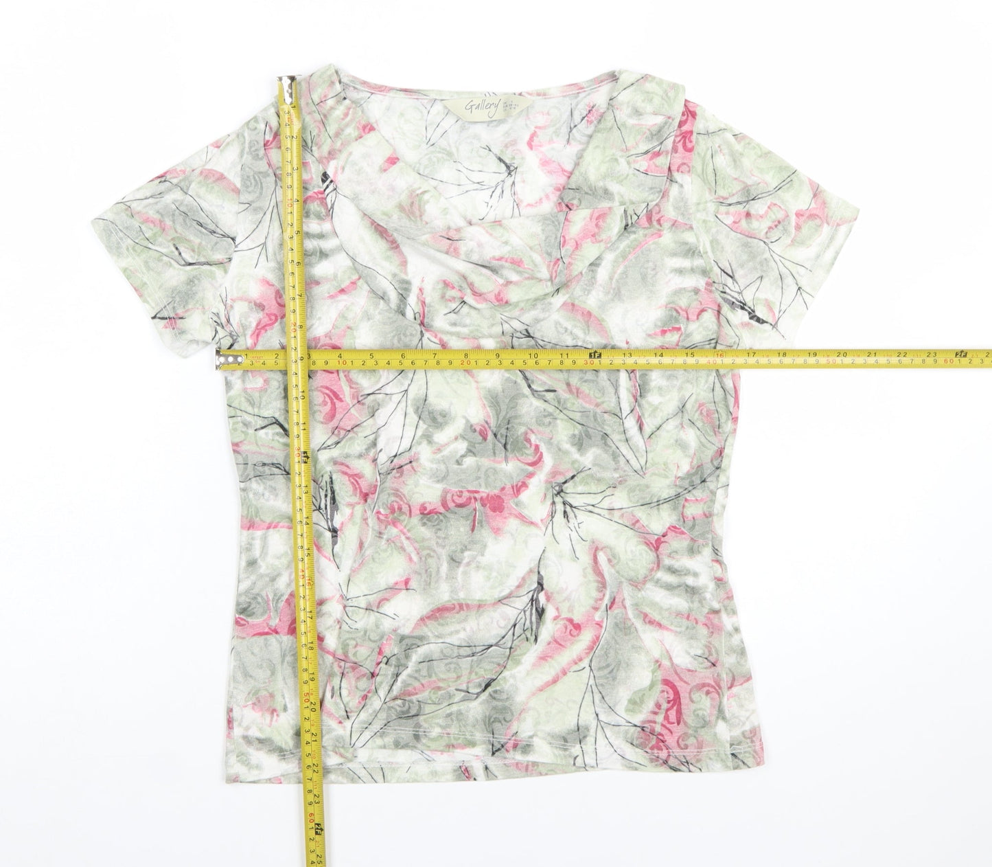 Gallery Womens Pink Floral Short Sleeve Cotton Blend T-Shirt Size S