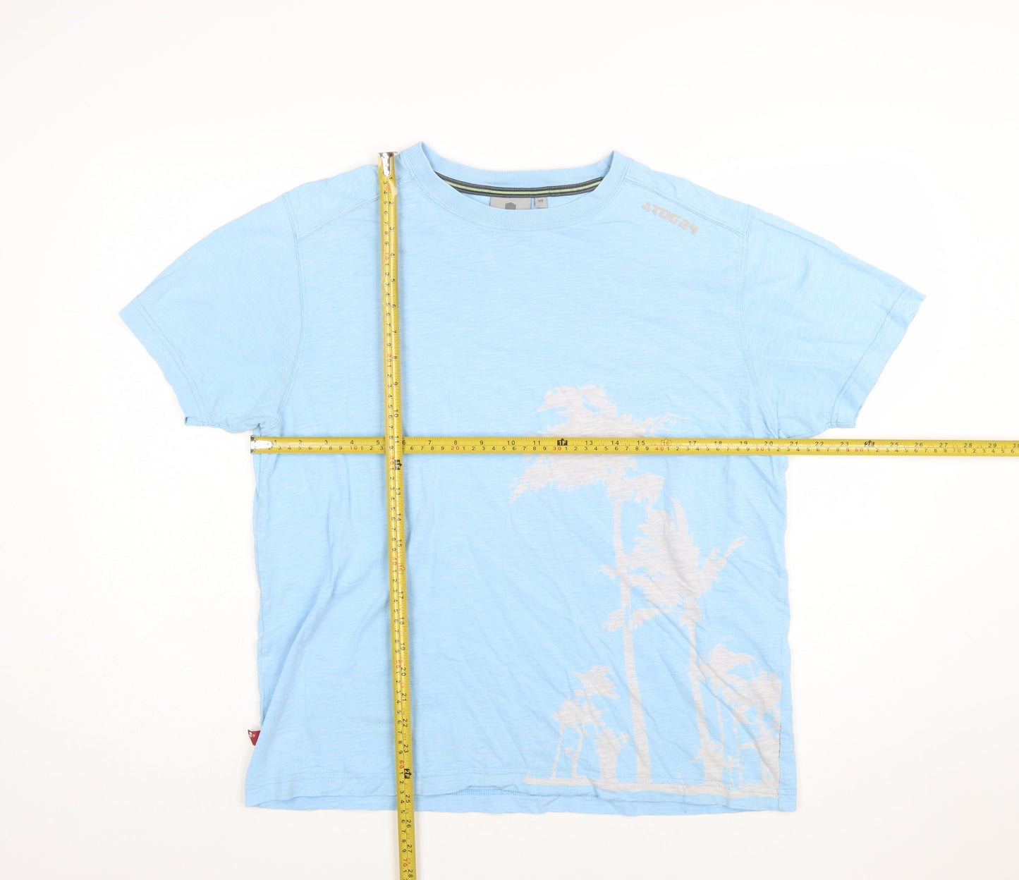 TOG24 Men's Blue Cotton Beach Graphic Crew Neck T-Shirt Medium