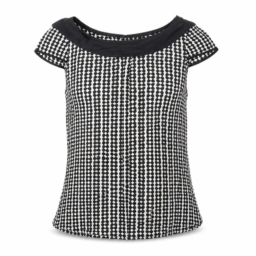 Monsoon Women's Black & White Patterned Blouse Size 8 Short Sleeve