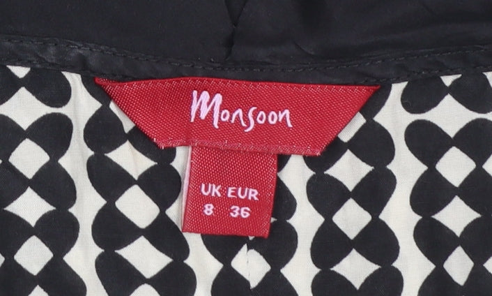 Monsoon Women's Black & White Patterned Blouse Size 8 Short Sleeve