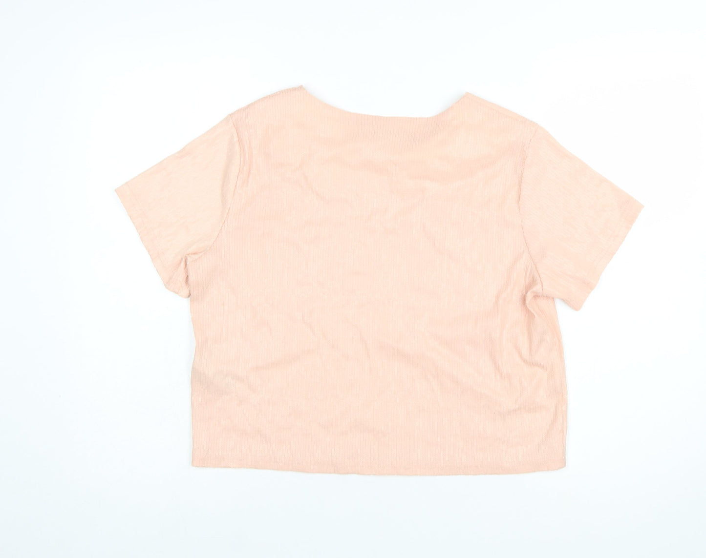 New Look Women Pink Cropped T-Shirt UK 14 Polyester Blend