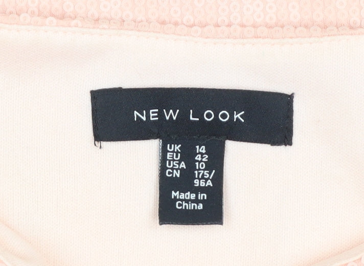 New Look Women Pink Cropped T-Shirt UK 14 Polyester Blend
