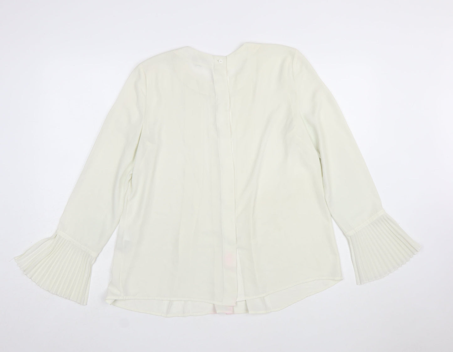 Warehouse Women Ivory Pleated Cuff Long Sleeve Tunic Blouse Size 10