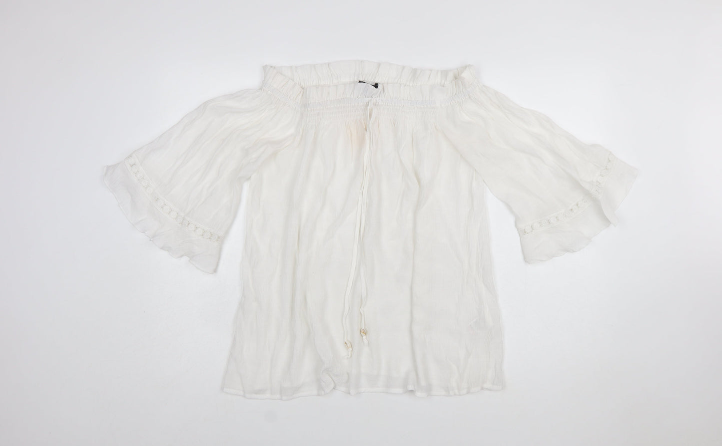 Blue Vanilla Women White Off Shoulder Cotton Peasant Blouse L