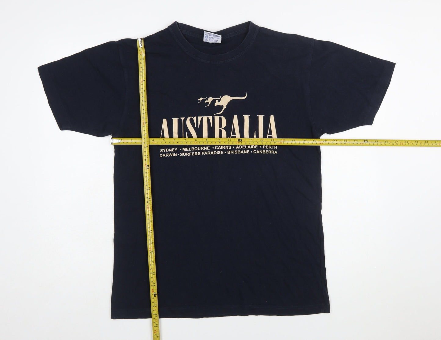 Gooses Men's Navy Australia Print Cotton Crew Neck T-Shirt Medium