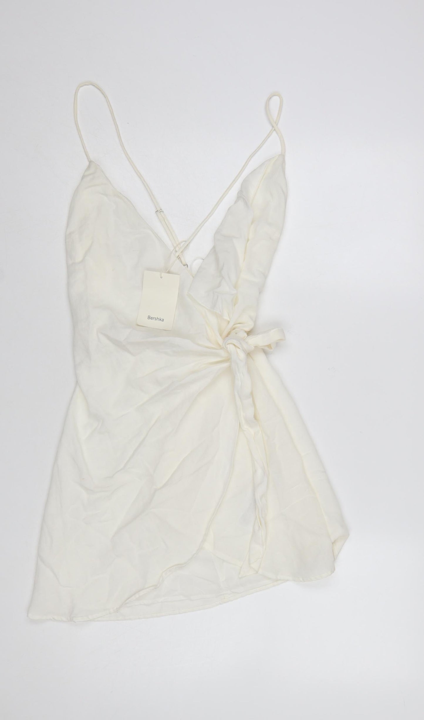 Bershka Women Ivory Short Wrap Dress Size S Sleeveless Viscose