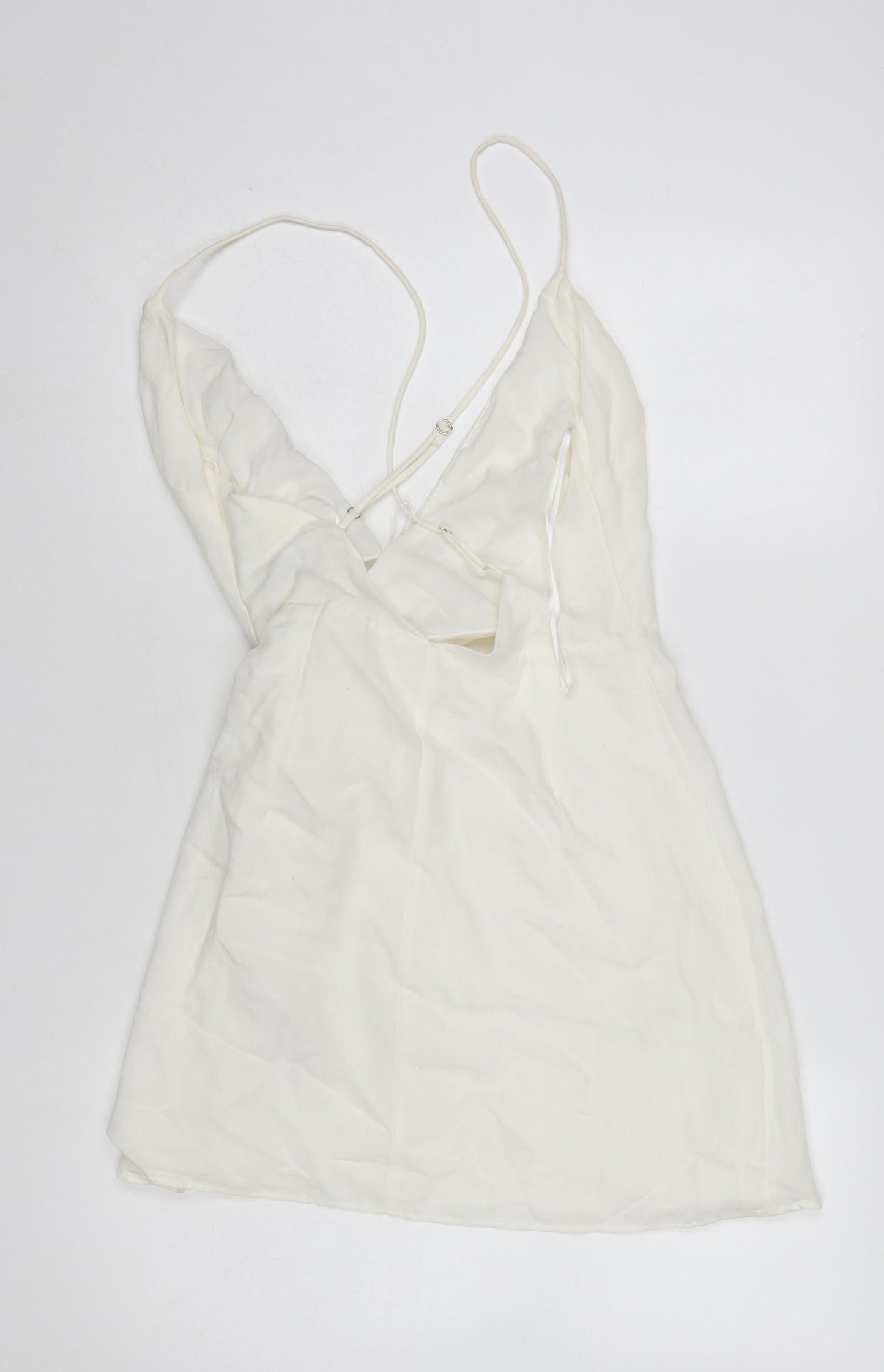 Bershka Women Ivory Short Wrap Dress Size S Sleeveless Viscose