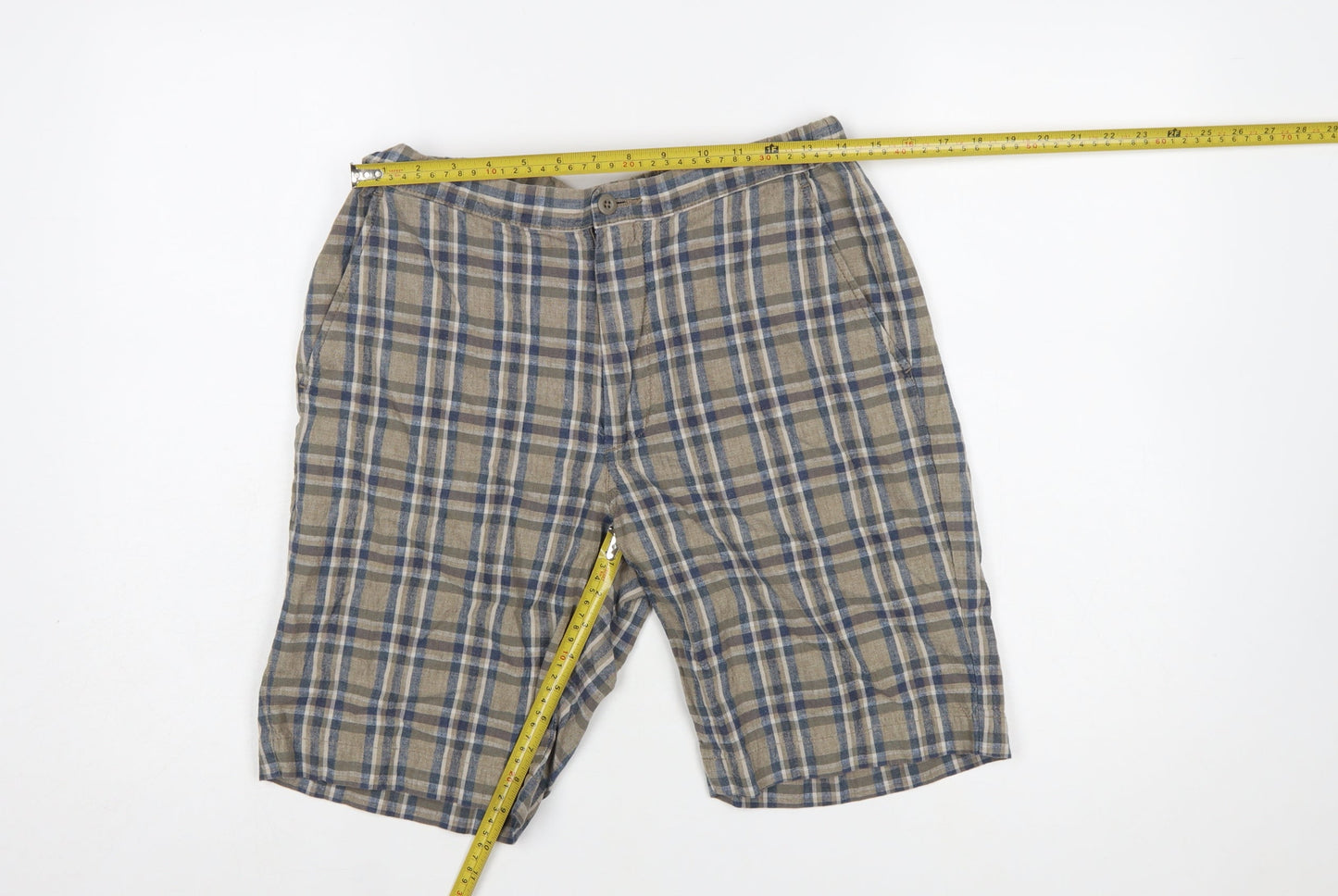 UNIQLO Men's Beige Check Linen Blend Chino Shorts Size S