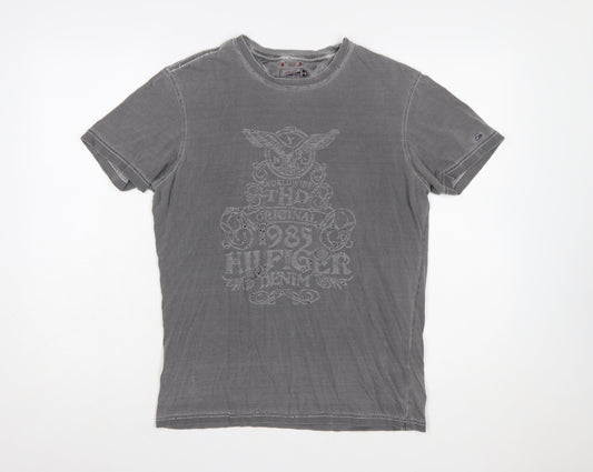 Tommy Hilfiger Denim Men's Grey Small Graphic Cotton T-Shirt