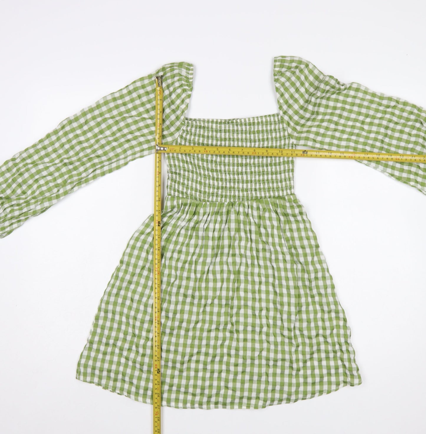 PrettyLittleThing Women’s Green Check Puff Sleeve Short A-Line Dress UK 6