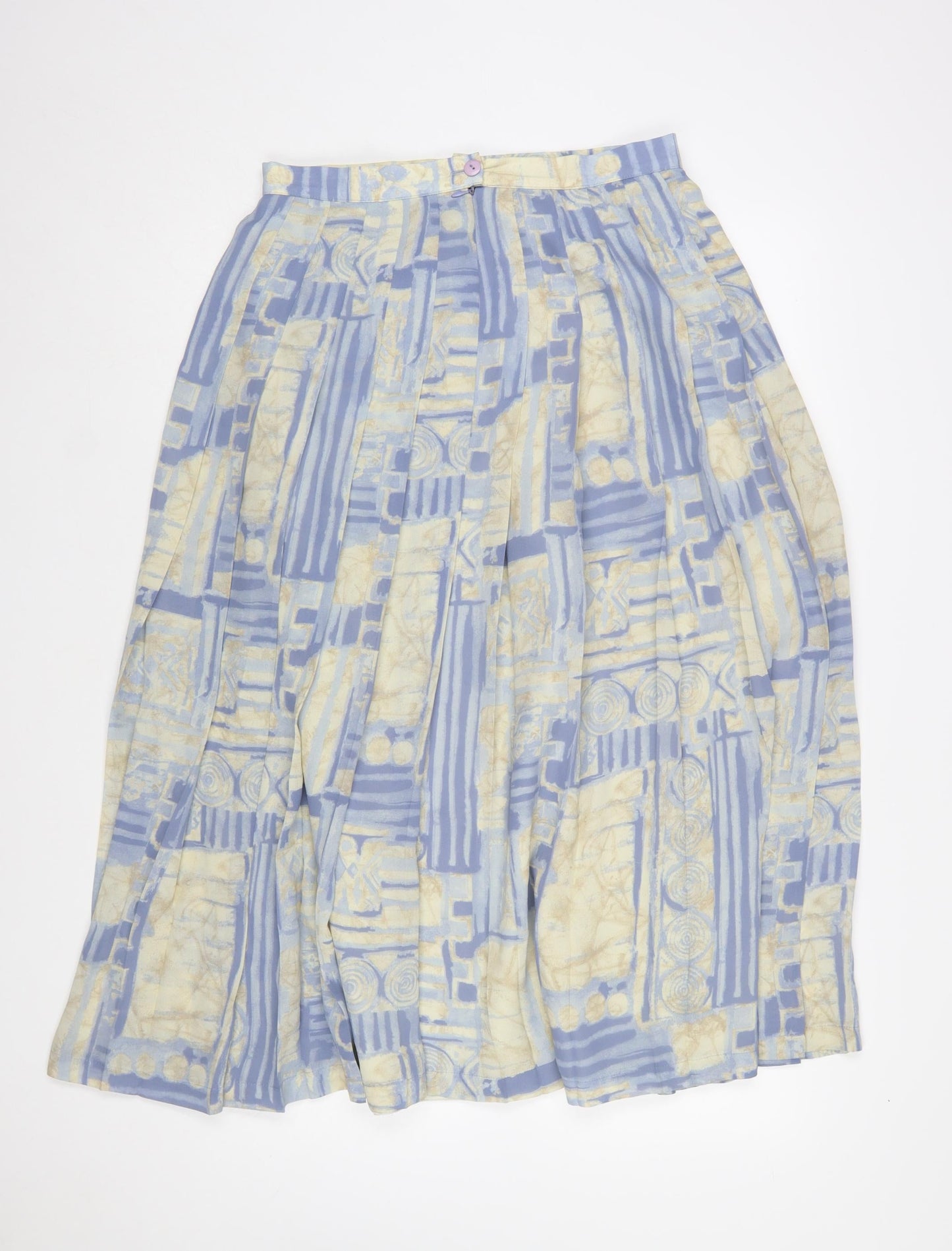 Jacques Vert Women Blue Geometric Pleated Midi Skirt Size 14