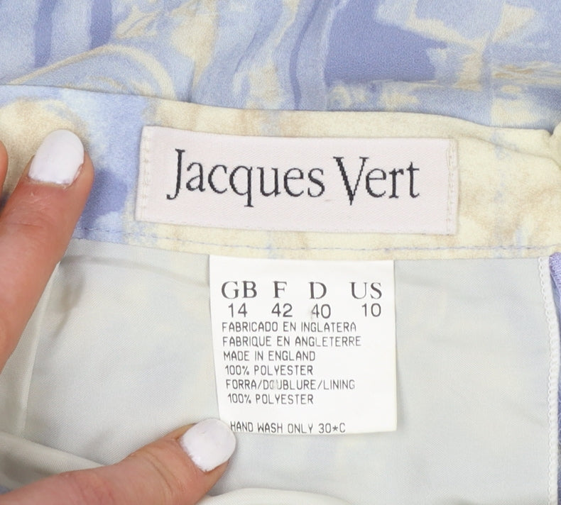 Jacques Vert Women Blue Geometric Pleated Midi Skirt Size 14