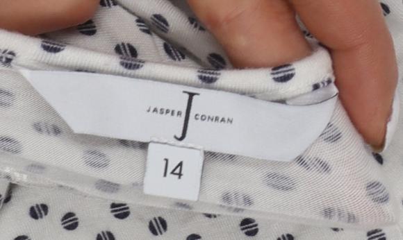 Jasper Conran Women White Polka Dot Viscose Slip Dress Size 14