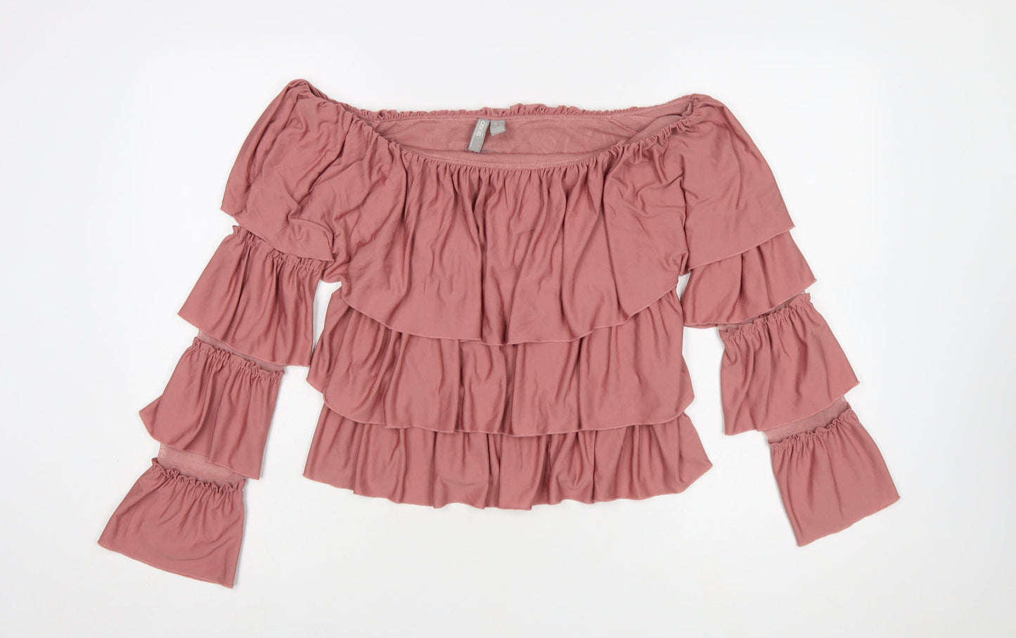 ASOS Womens Pink Off Shoulder Ruffle Blouse UK 12 Long Sleeve