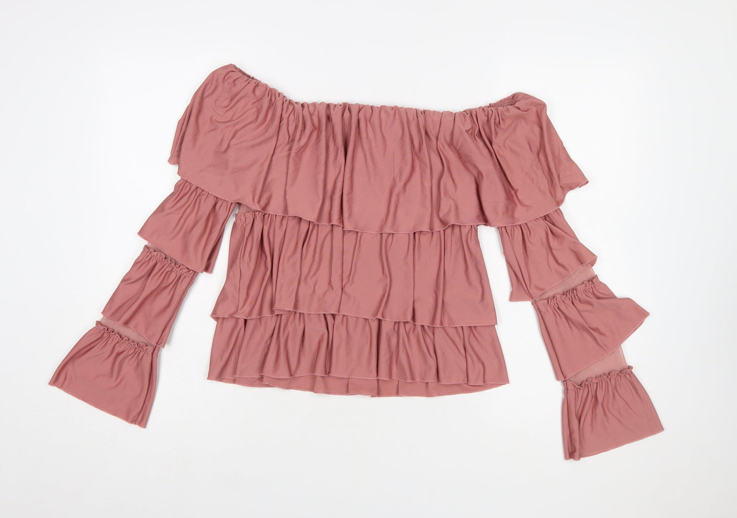 ASOS Womens Pink Off Shoulder Ruffle Blouse UK 12 Long Sleeve