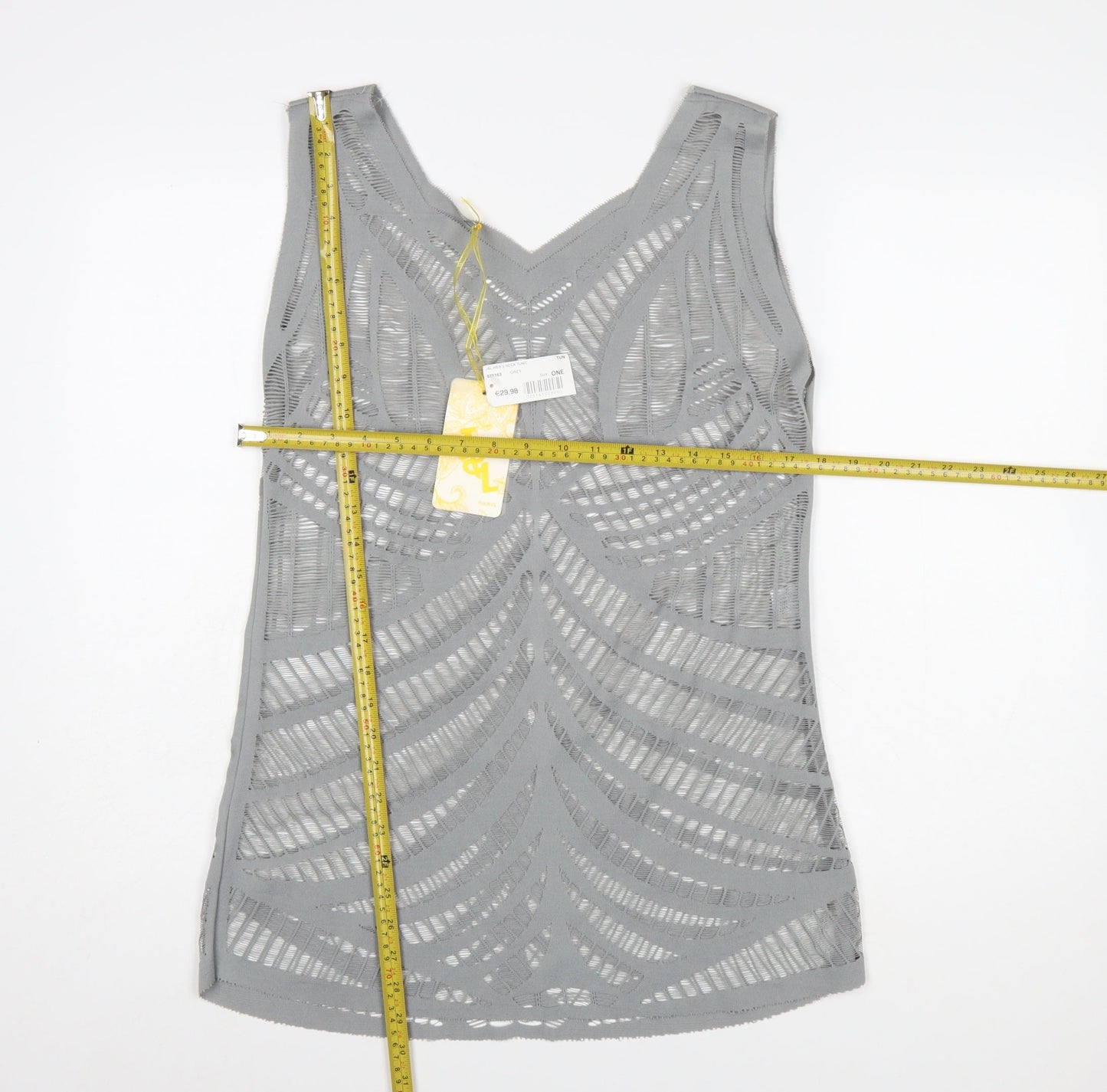 J&L Paris Women Grey V-Neck Mesh Tunic Tank Top One Size