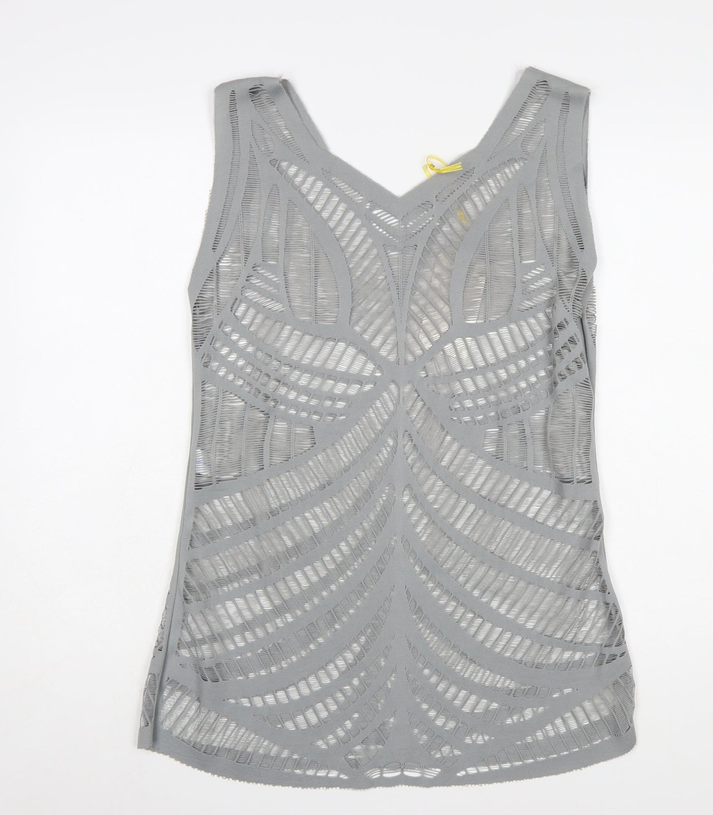 J&L Paris Women Grey V-Neck Mesh Tunic Tank Top One Size