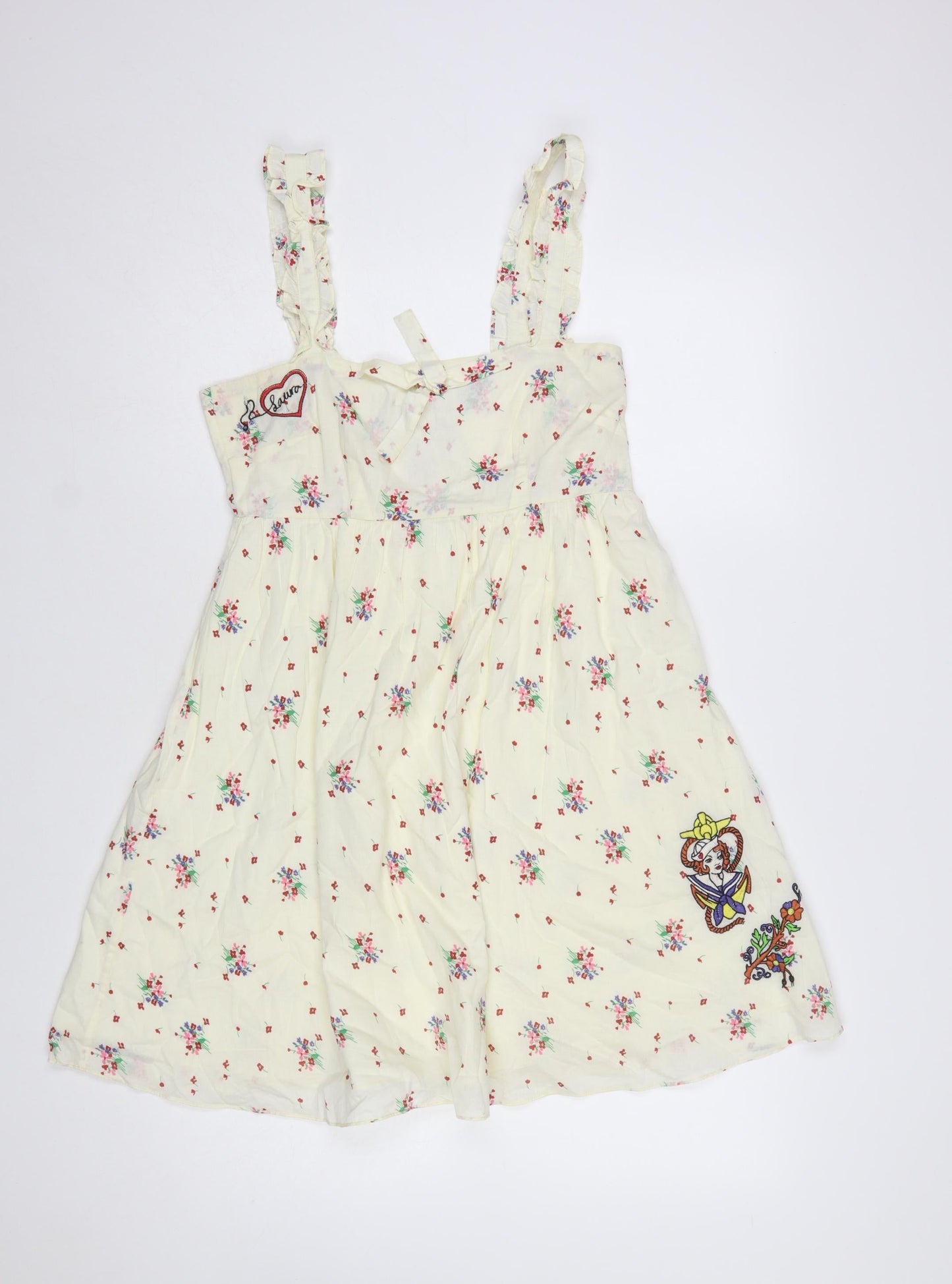 Topshop Women's Ivory Floral Embroidered Sleeveless Sundress Size S