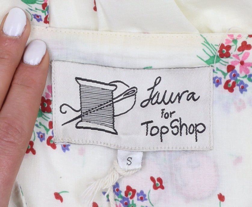 Topshop Women's Ivory Floral Embroidered Sleeveless Sundress Size S
