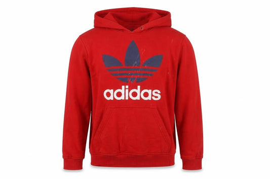 adidas Mens Red Pullover Hoodie M Graphic Logo Fleece Sweatshirt