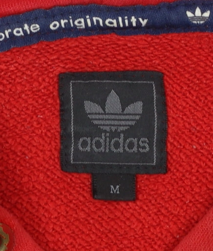 adidas Mens Red Pullover Hoodie M Graphic Logo Fleece Sweatshirt