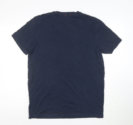 Jack & Jones Men's Blue Cotton Crew Neck Regular Fit T-Shirt Size L