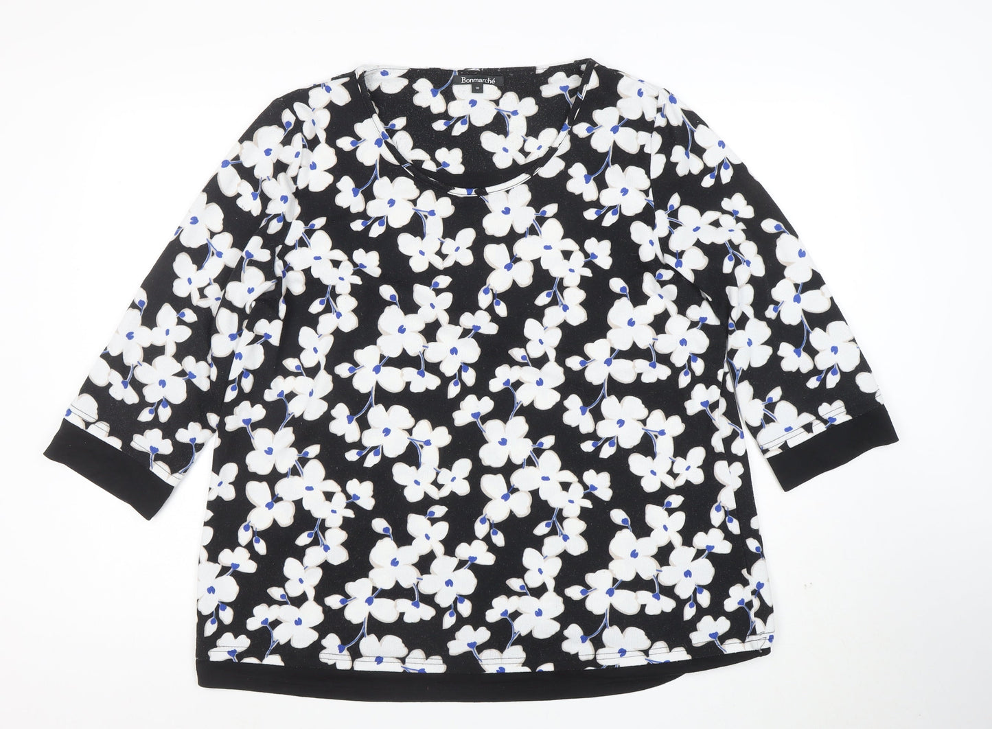 Bonmarché Women’s Black Floral 3/4 Sleeve Pullover Jumper Size 20