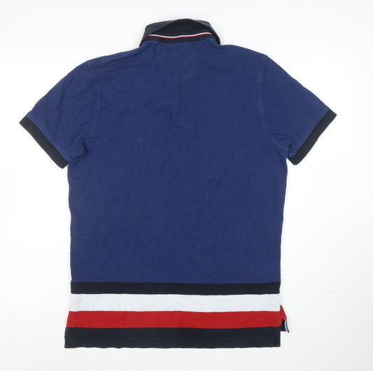 Tommy Hilfiger Men’s Blue Colourblock Cotton Polo Shirt Size M