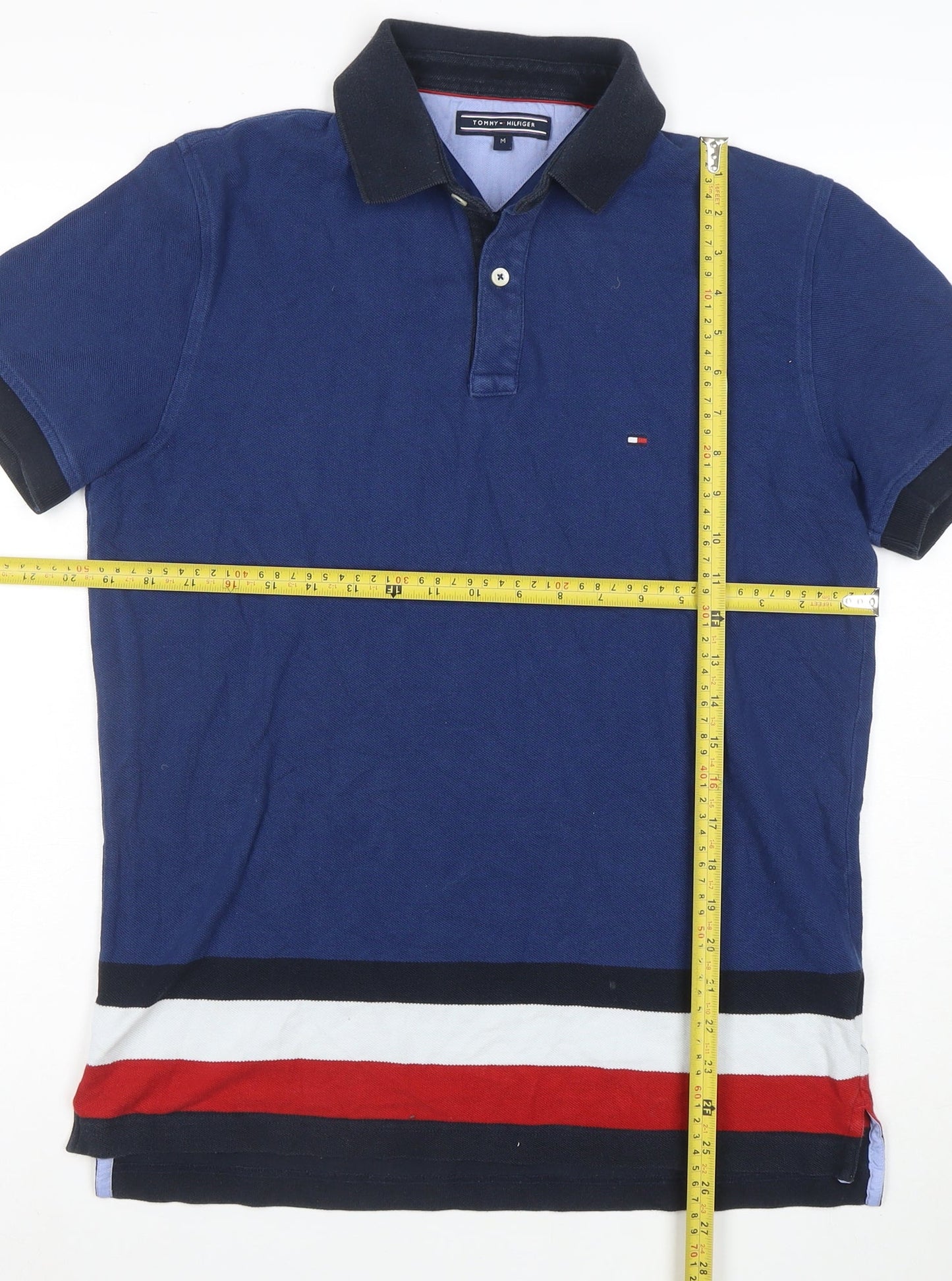 Tommy Hilfiger Men’s Blue Colourblock Cotton Polo Shirt Size M